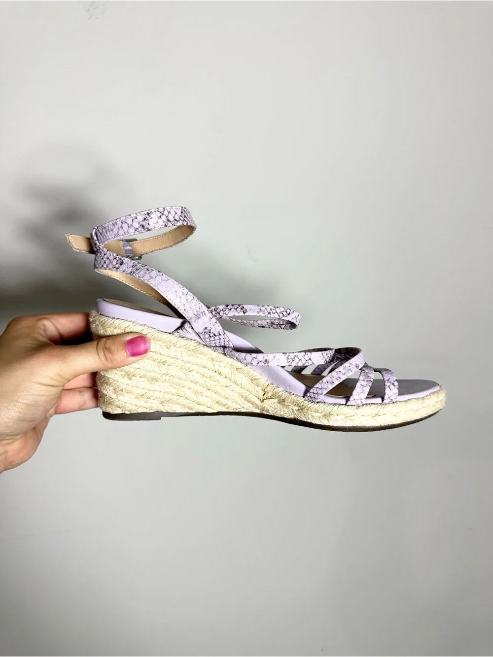 Vionic Ayda Purple Snakeprint Embossed Leather Espadrille Wedge Sandals